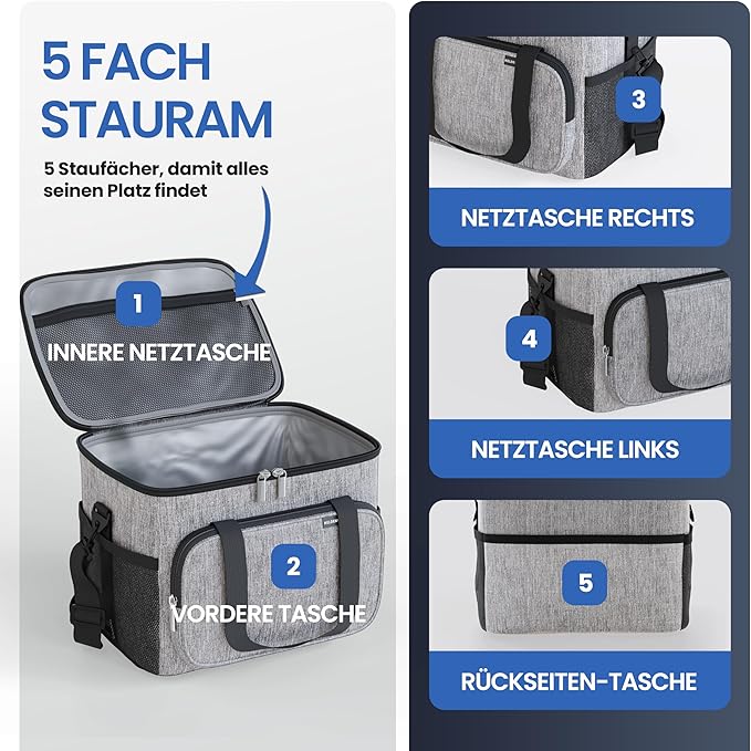 HELDENWERK Grote koeltas, opvouwbaar, geïsoleerde koelbox, thermotas, lekvrij en waterdicht, picknicklunchtas, ontbijttas, thermotas, isoleertas - 30 L