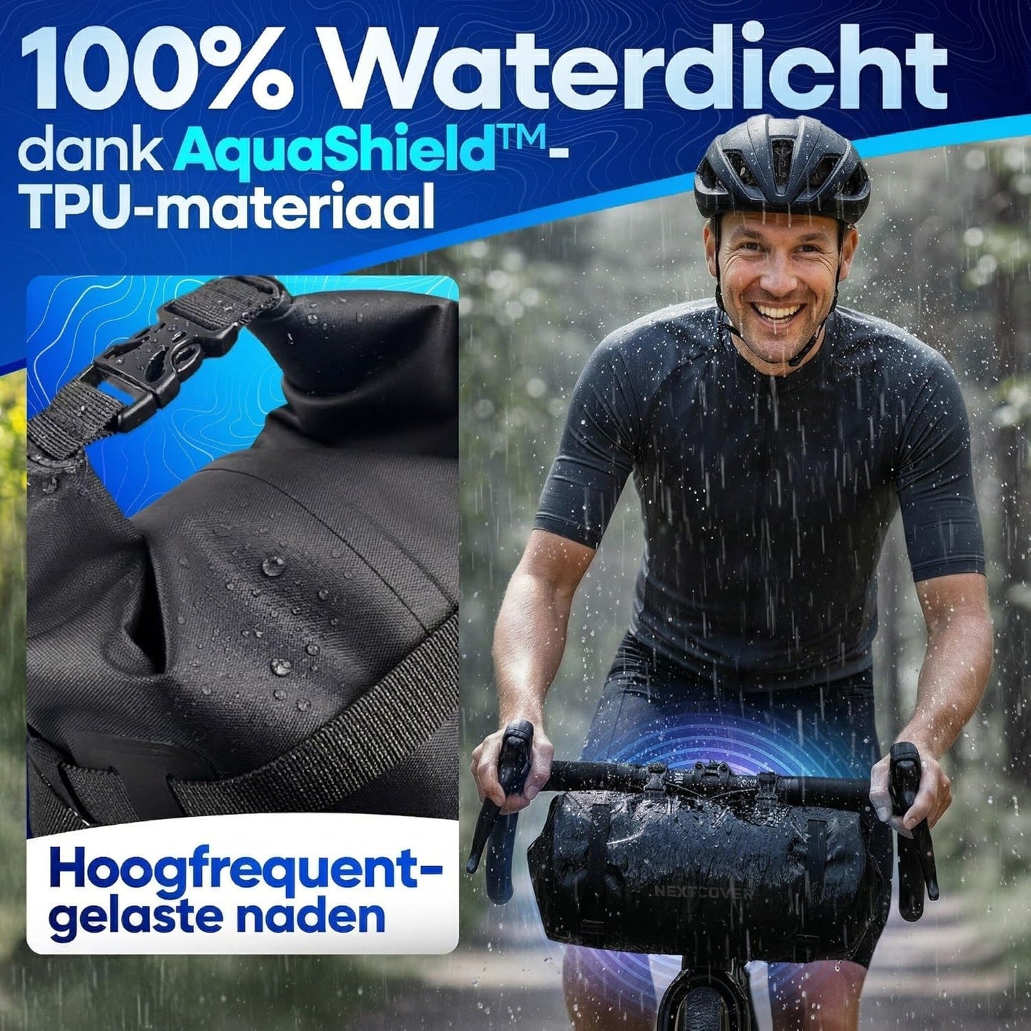 Nextcover Bikepacking Stuurtas AquaShield – Voorzien Van Hoogfrequent Gelaste Naden En Lakvriendelijke Montage En Universele Pasvorm – Voor Mtb En Gravelbike – Zwart Tpu – 10 Liter