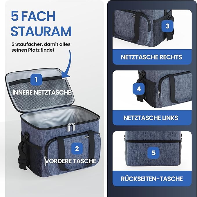 Heldenwerk Grote opvouwbare koeltas – Geïsoleerde koelbox, thermotas, lekvrij en waterdicht – Picknick- en lunchtas – 30 L – Donkergrijs