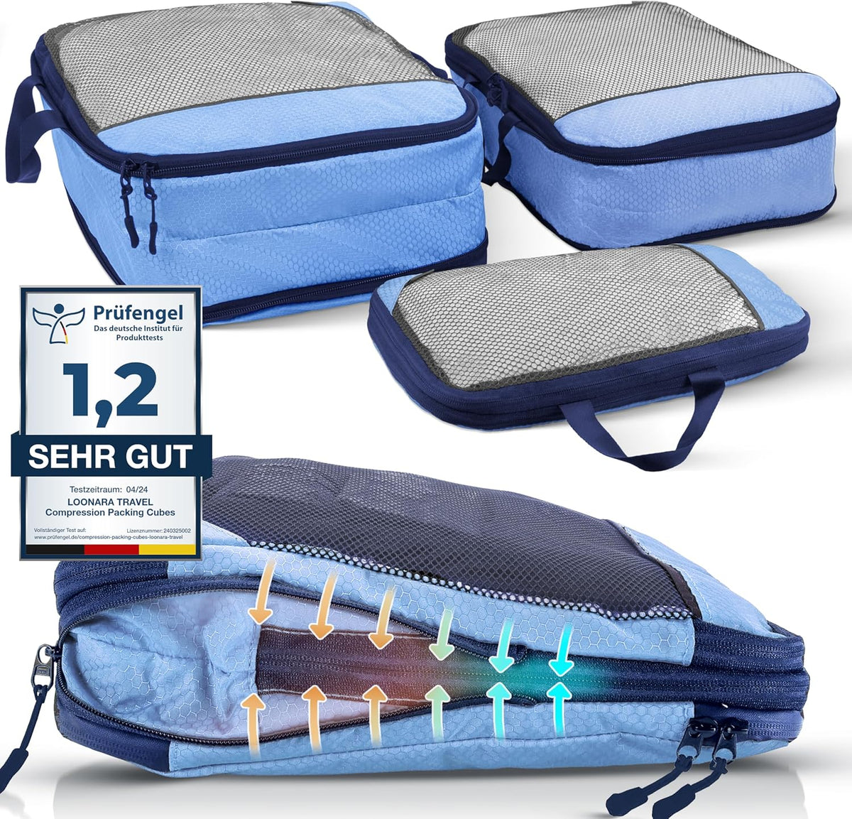 loonara Travel Reisorganizer set blauw 3pcs