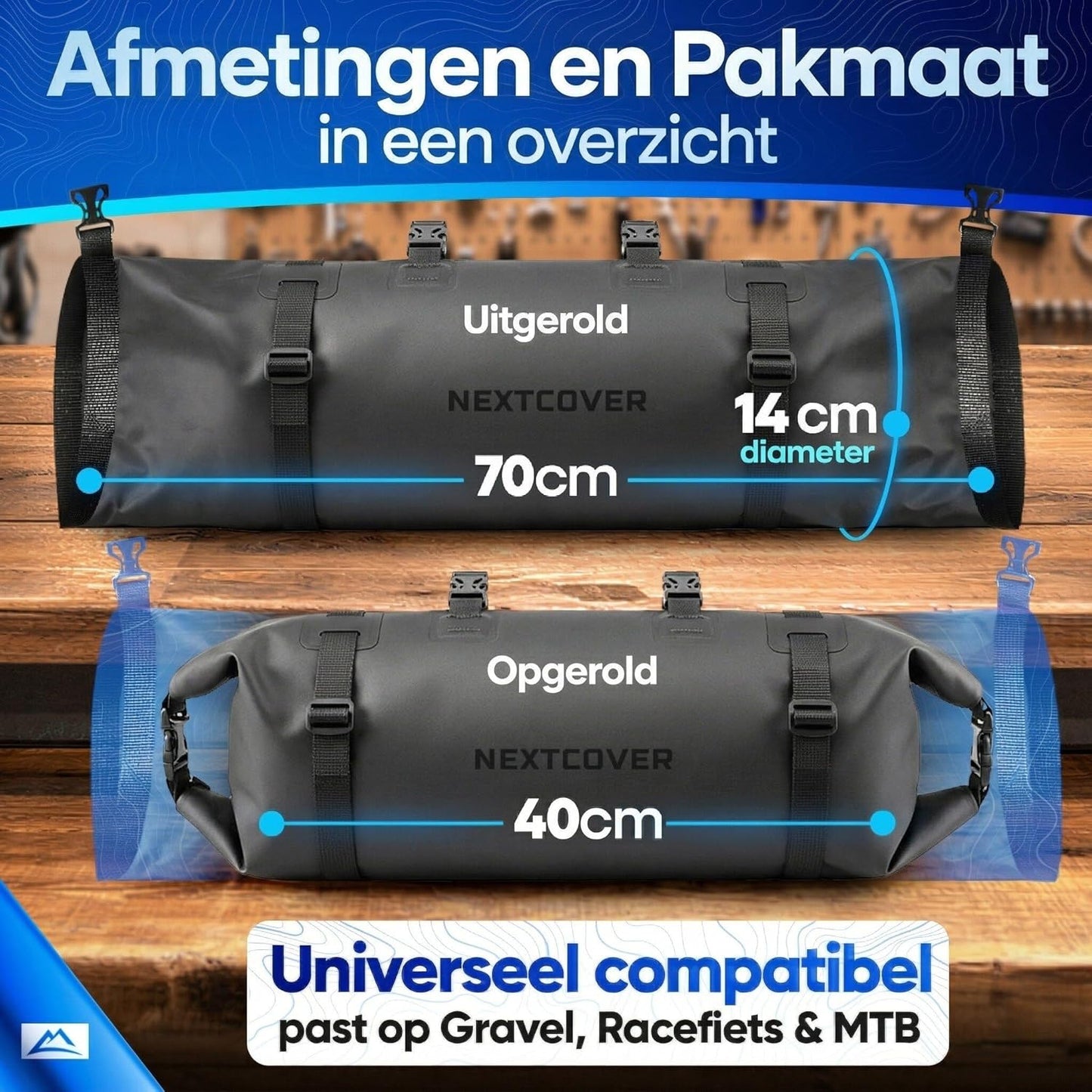 Nextcover Bikepacking Stuurtas AquaShield – Voorzien Van Hoogfrequent Gelaste Naden En Lakvriendelijke Montage En Universele Pasvorm – Voor Mtb En Gravelbike – Zwart Tpu – 10 Liter