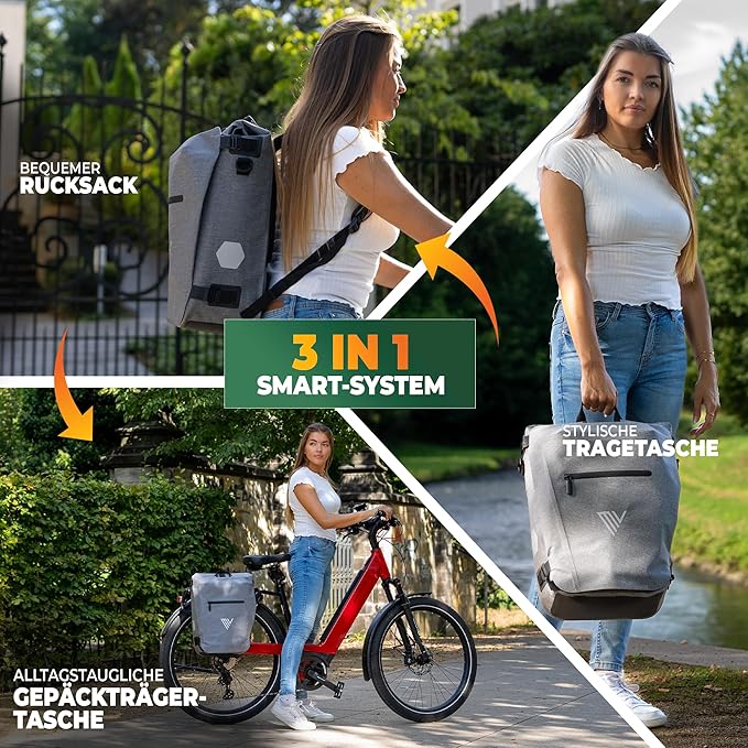MIVELO Fietstas – 3-in-1 Rugzak & Schoudertas – Waterdicht Thermoplastisch Polyurethaan – 20 liter – Grijs
