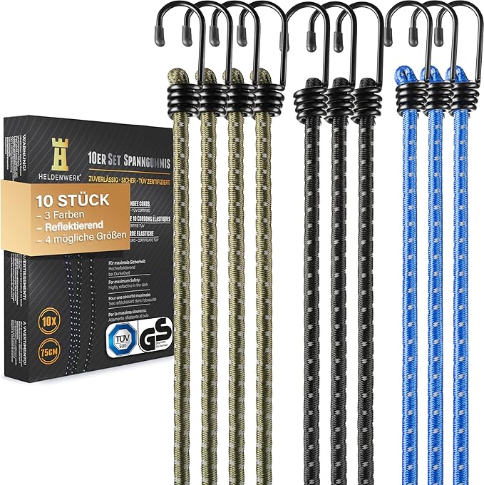 Heldenwerk Expanderset - 10 Stuks - Heavy-Duty - Reflecterend - UV-Bestendig - Weerbestendig - Zwart