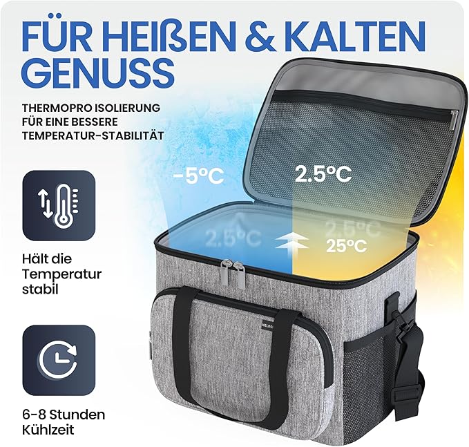 HELDENWERK Grote koeltas, opvouwbaar, geïsoleerde koelbox, thermotas, lekvrij en waterdicht, picknicklunchtas, ontbijttas, thermotas, isoleertas - 30 L