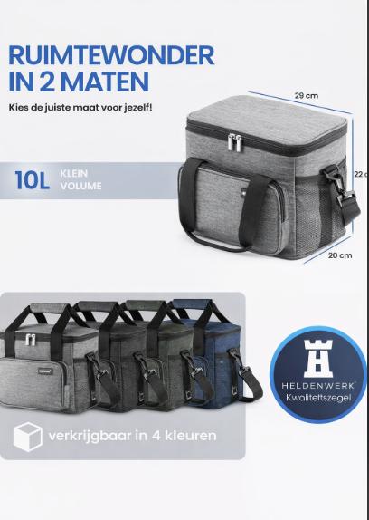 HELDENWERK Koeltas Klein & Opvouwbaar 10 L – Geïsoleerde Lunchtas voor Eten & Drank – Waterdicht & Lekvrij – Picknicktas, Koelbox, Brunch- en Ontbijttas