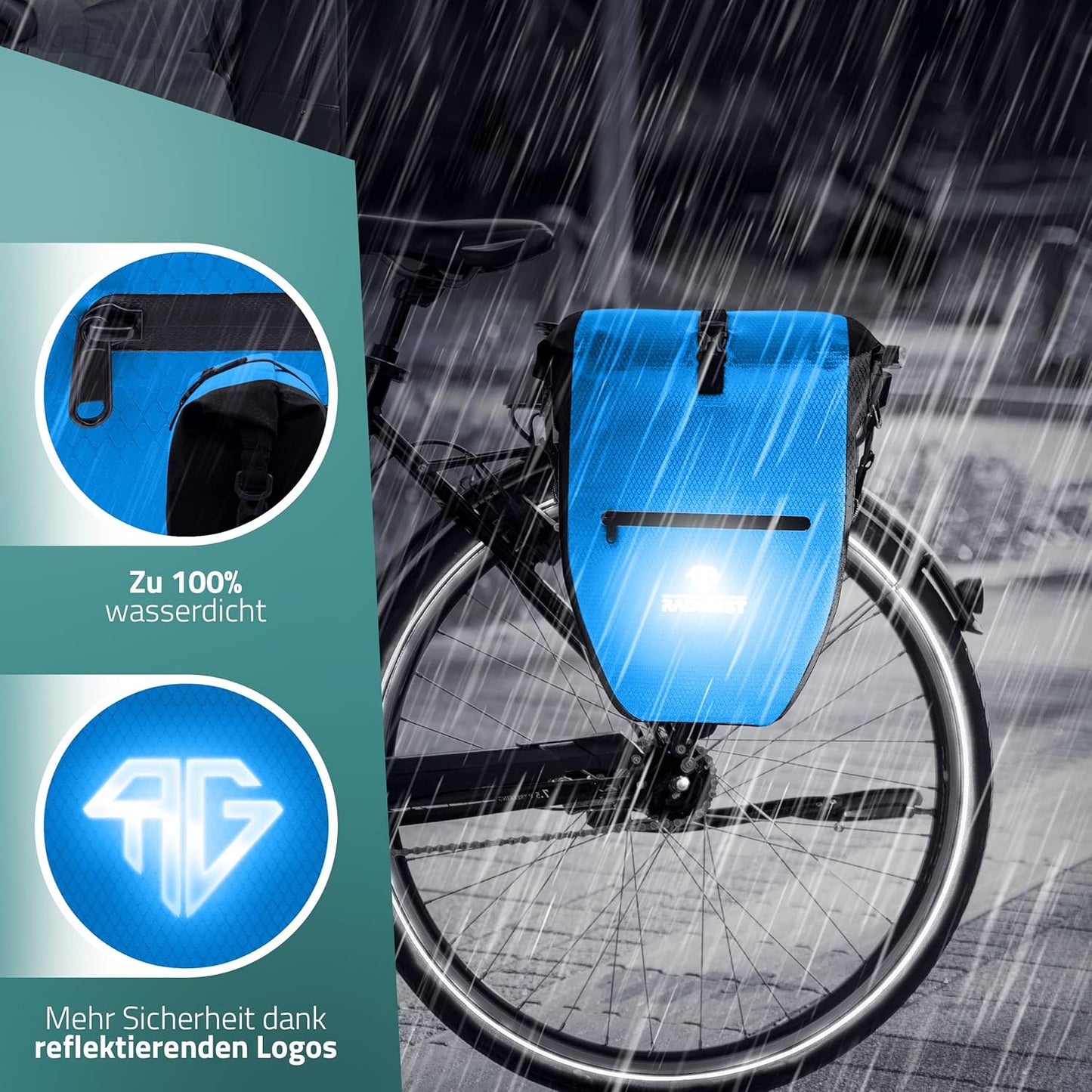 RADGEIST fietstas voor fietsdrager - fietstas voor fietsdrager - fietstas waterdicht & schoudertas - fietstas met reflectoren