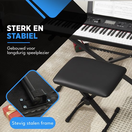 Finesse Pianokruk - Inklapbaar - in Hoogte Verstelbaar - met Kussen - Pianobank - Pianostoel - Zwart
