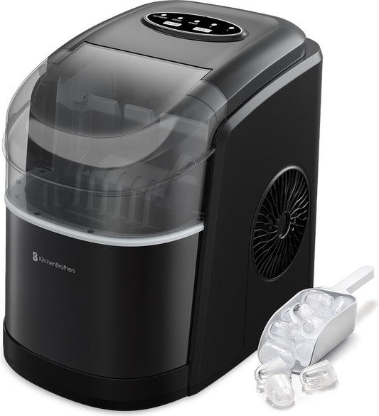 KitchenBrothers IJsblokjesmachine - 1.6L - 8 min. - 12kg/24u - Zelfreinigingsfunctie - IJsblokmaker met IJsschep - Zwart