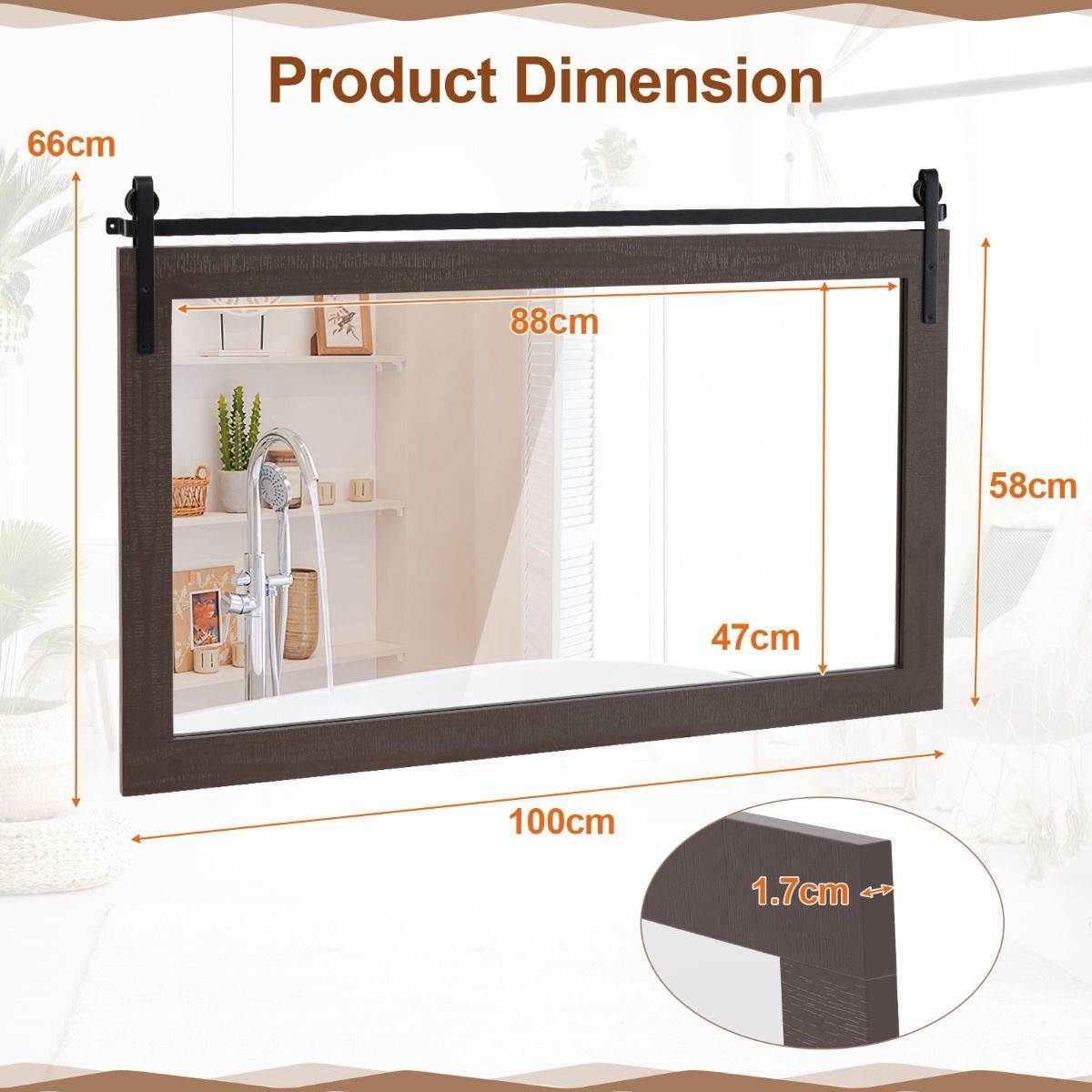 Coast Wandspiegel - rechthoekig massief houten frame - onbreekbaar glas - donkerbruin 100 x 66 cm