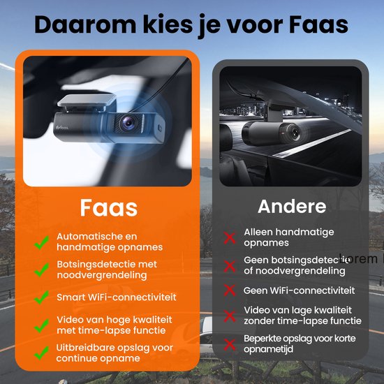 Dashcam voor Auto Voor en Achter - 4K en 64GB - Dual Dashcam - G-sensor en Time-lapse Functie - Zwart - van Faas