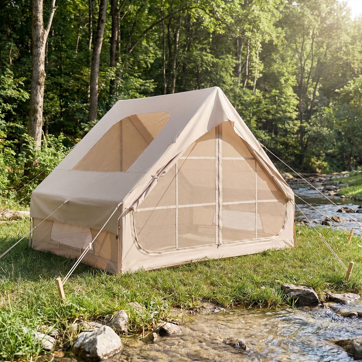 Coast Opblaasbare Kampeertent - 4 personen - 2 deuren en dakraam - kaki - 295 x 205 x 200 cm