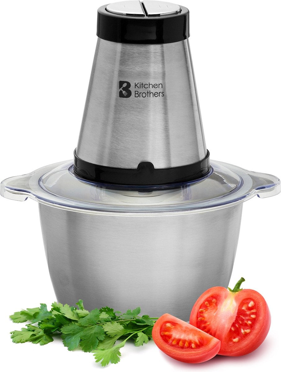 KitchenBrothers Hakmolen - Food Chopper - Elektrisch - 2 Snelheden - 300 W - 1,8 L - RVS Kom