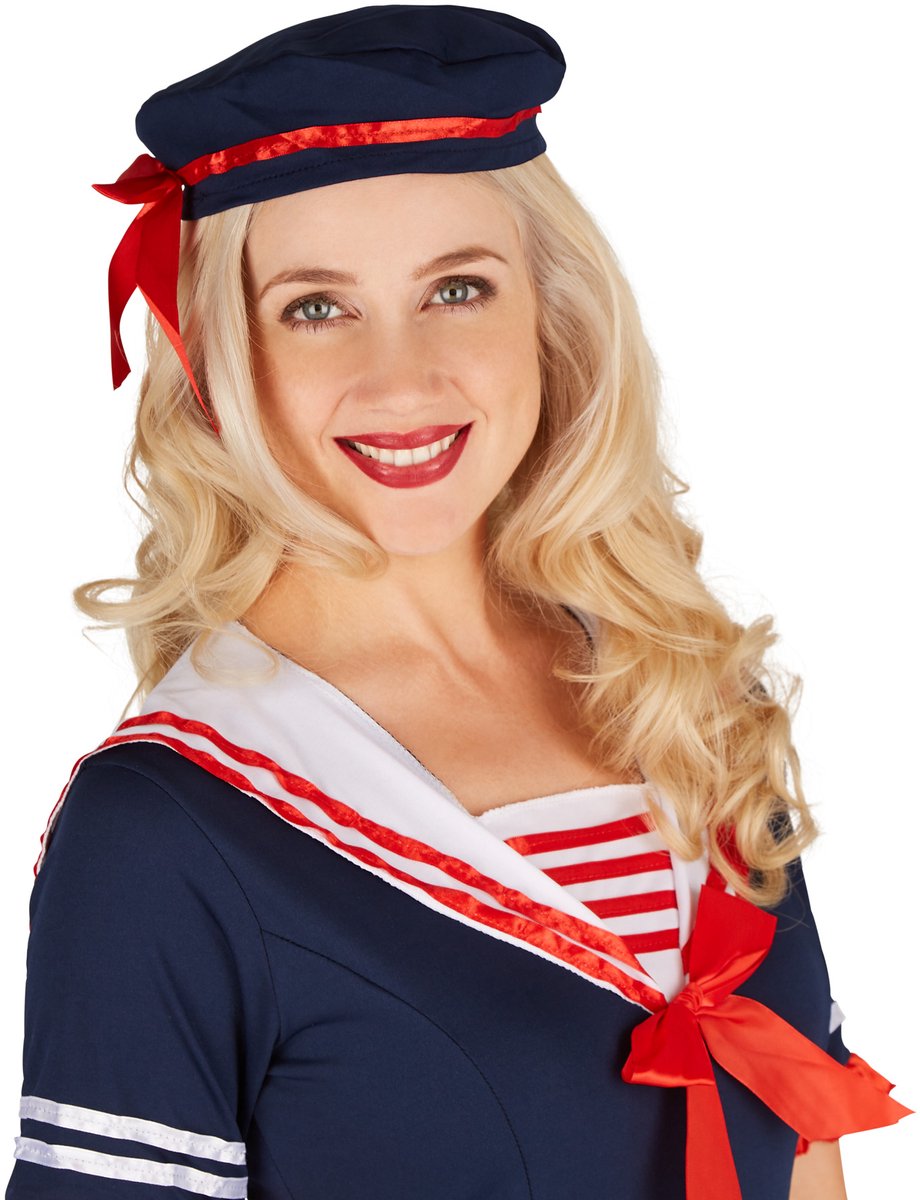 Dressforfun - Marinedame - Vrouwenkostuum met betoverende jurk en hoed voor carnaval, themafeesten & verkleden - Maat M
