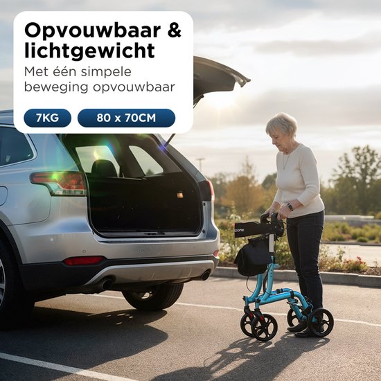 Medzone Rollator Lichtgewicht en Opvouwbaar - Zitfunctie - Binnen en Buiten - Rugleuning en Wandelstok Houder - Blauw