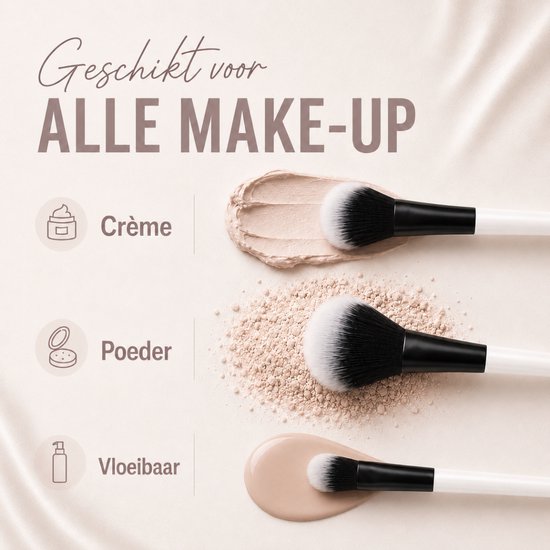 Vaive Make Up Borstels Set 15-Delig - Vegan Kwasten - Foundation, Oogschaduw, Blush, Kabuki & Bronzer Kwast - met Etui - Wit