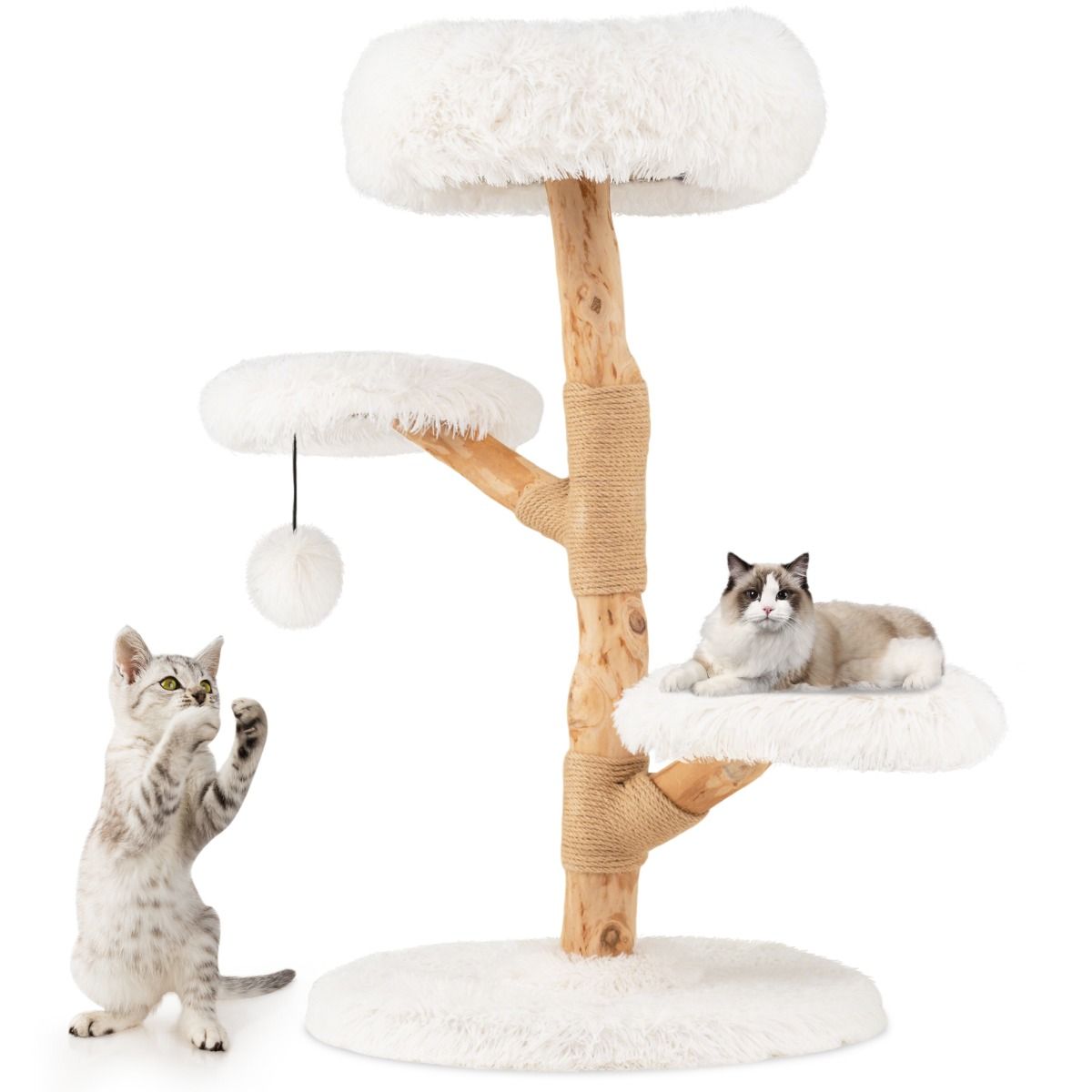 Coast Krabpaal Massief Perenhout 90 cm - Kattentoren met Zitstok - Wit