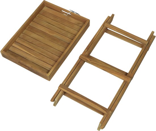 AXI Inda Teak Bijzettafel Opklapbaar – Met Afneembaar Dienblad – 39 x 29 x 50 cm – Teakhout – Lichtgewicht – Inklapbaar – Voor Tuin, Terras en Balkon