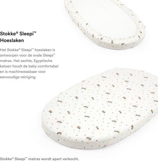 Stokke Sleepi hoeslaken, Mickey Celebration - zachte lakens voor zoete dromen - gemaakt voor Stokke Sleepi wieg/bed - 100% fijn katoen perkal - wasbaar