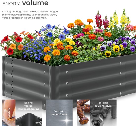 tectake® Verhoogde Plantenbak - 120 x 60 x 30 cm - 200 L - Plantenbakken voor Buiten - Kweekbak - Moestuinbak - Verzinkt Staal - Open Bodem - Kruidentuin - Tuinbak - Ergonomisch