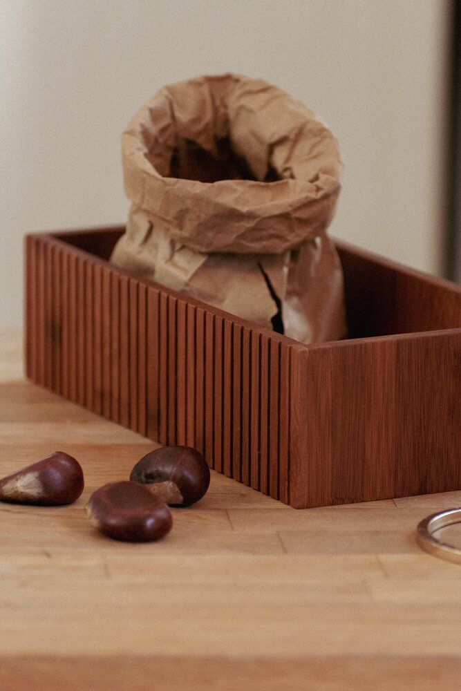 WENKO Mera Opbergdoos Gerookt Bamboe - 30 x 15 x 8 cm - Gegroefd Design