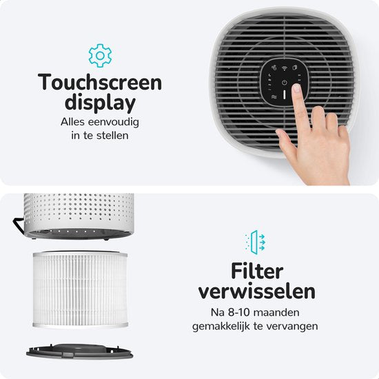 Bloomfold Luchtreiniger - HEPA 13 filter + koolstoffilter - CADR: 240m3/h. - Wifi modus & App - Luchtkwaliteit indicator - 3 standen + slaapstand