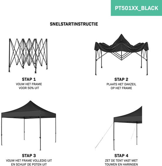 VONROC Partytent - Paviljoen - Easy Up - Opvouwbaar - Waterdicht - Met Draagtas - 300 x 300 cm – Zwart