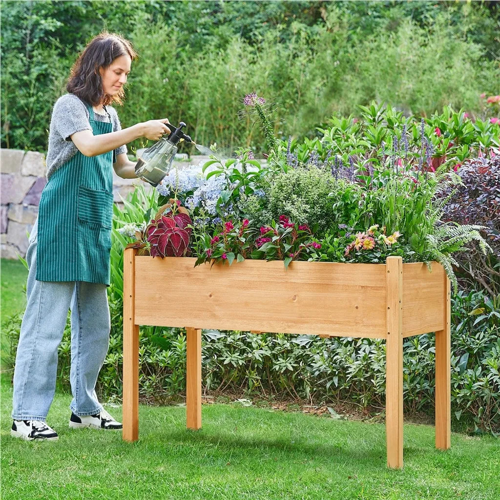 Yaheetech Verhoogde Plantenbak - Houten Moestuinbak - 120,5 x 59 x 76 cm - Lichtbruin
