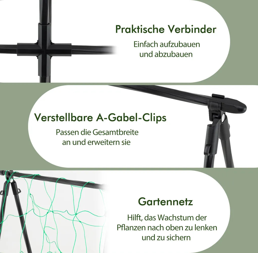Coast plantenrek Zwart – A-Frame Plantenrek met Net – Verstelbare Breedte 30-60 cm – 88 x 124 cm