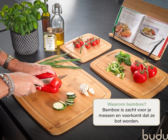 Budu Snijplankenset 3 stuks - Snijplanken bamboe - Snijplank hout - Grote snijplank - Keukenplanken