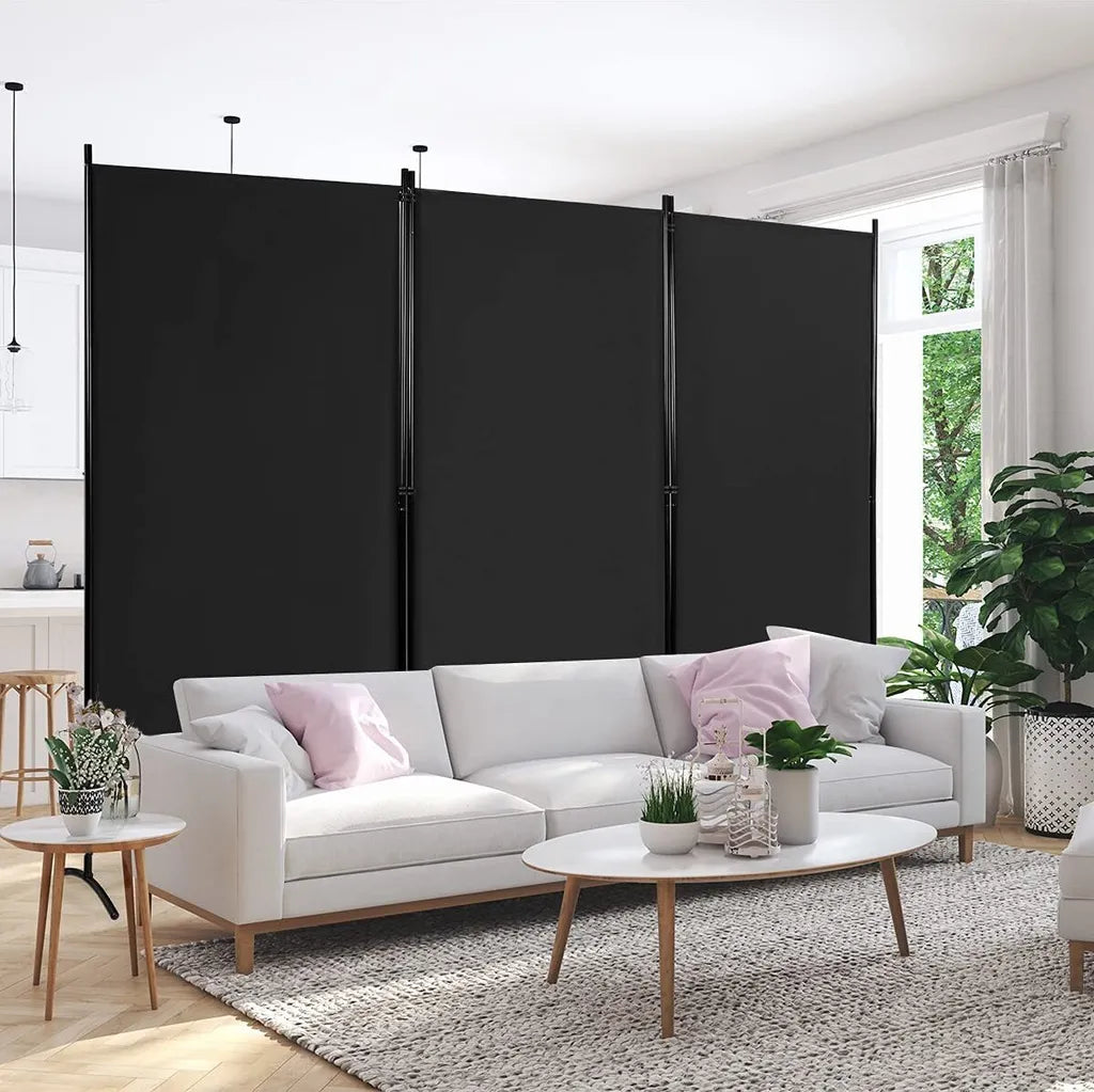 Coast 3 Panelen Roomdivider - Inklapbaar - 260 x 183 cm - Zwart - Polyester/Staal