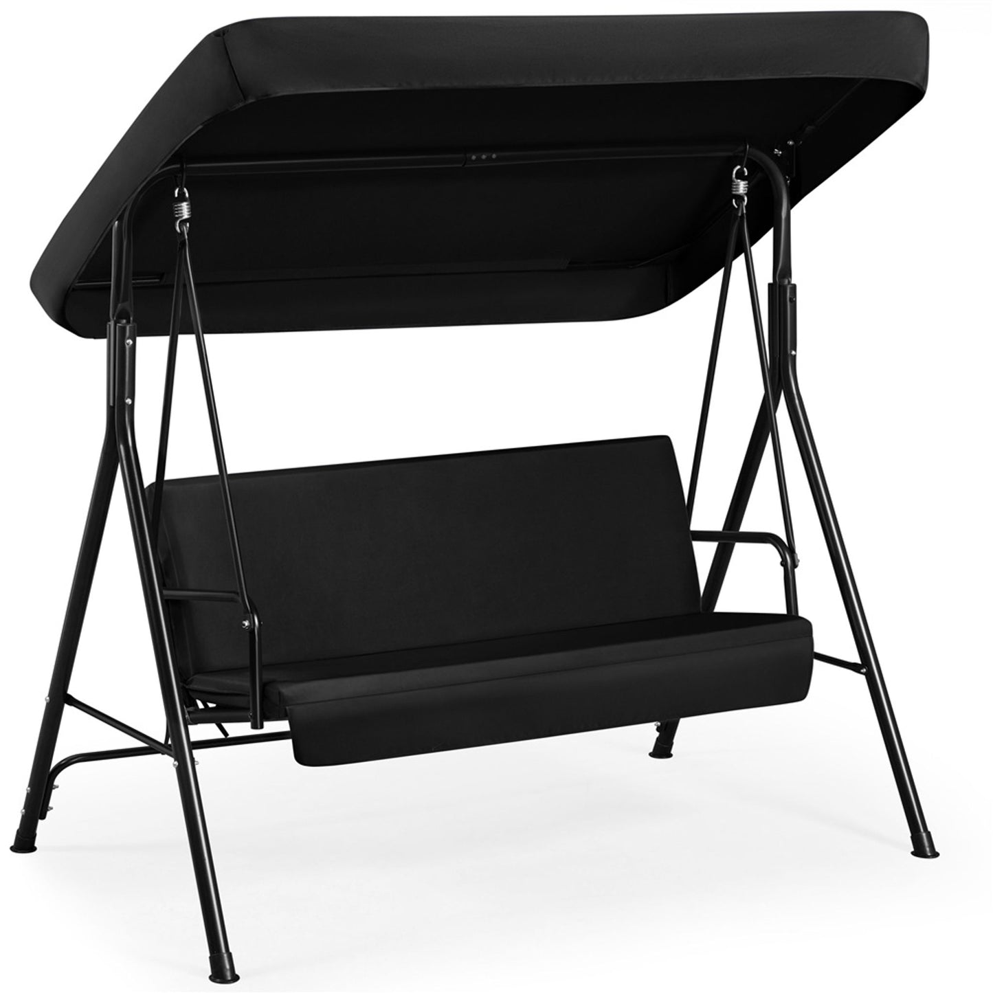 Yaheetech 3-zits Hollywoodschommel met Verstelbaar Zonnescherm - 170 x 112,5 x 162,5 cm - Zwart