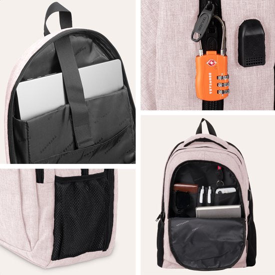 TRVLMORE Rugzak met Levenslange - Rugtas met 15,6 Inch Laptopvak - Schooltas - Spatwaterdicht - Heren en Dames - Jongens en Meisjes - 28L - Roze