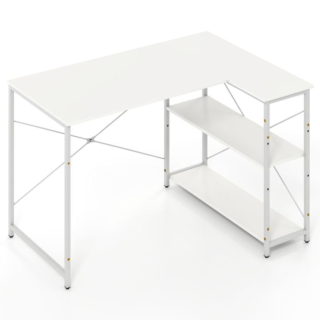 Coast Omkeerbaar L-vormig Hoekbureau met 2 Planken – 118 x 86 x 74 cm – Wit