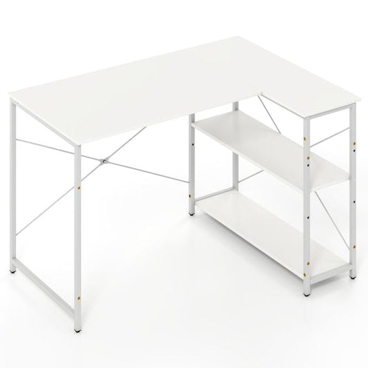 Coast Omkeerbaar L-vormig Hoekbureau met 2 Planken – 118 x 86 x 74 cm – Wit