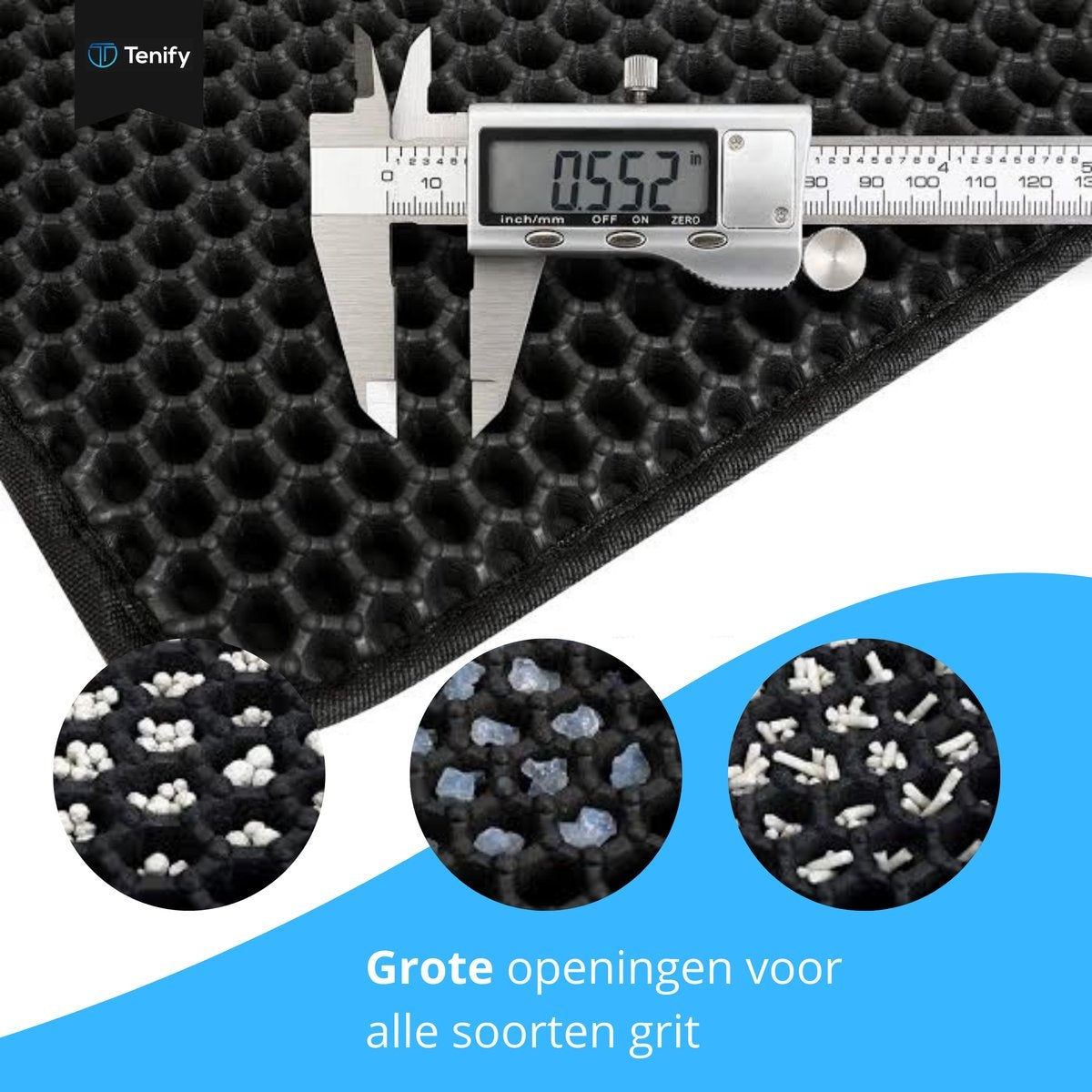 Tenify Kattenbakmat + Extra Kattenbak Schepje - 40 x 50 cm - Waterdicht - Dubbele laag - Honingraatstructuur - Uitloopmat - Mat