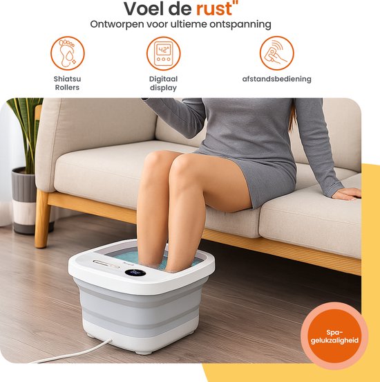 Goliving Automatische Voetenbad - Incl. 3x Badzout - Voetmassage Apparaat - Inklapbaar Voetbad Met Massage - Verwarming tot 48°C- Afstandsbediening - Wit