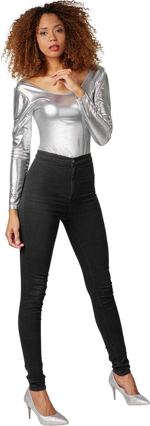Dressforfun Metallic body zilver M - verkleedkleding kostuum halloween verkleden feestkleding carnavalskleding carnaval feestkledij partykleding - 303563