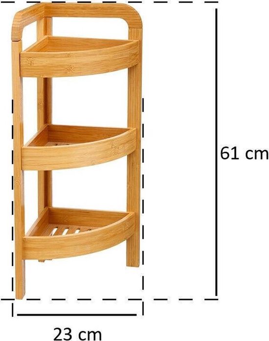 5Five Doucherekje/badkamerrekje hoek model - bamboe - 3 lagen - 23 x 61 cm