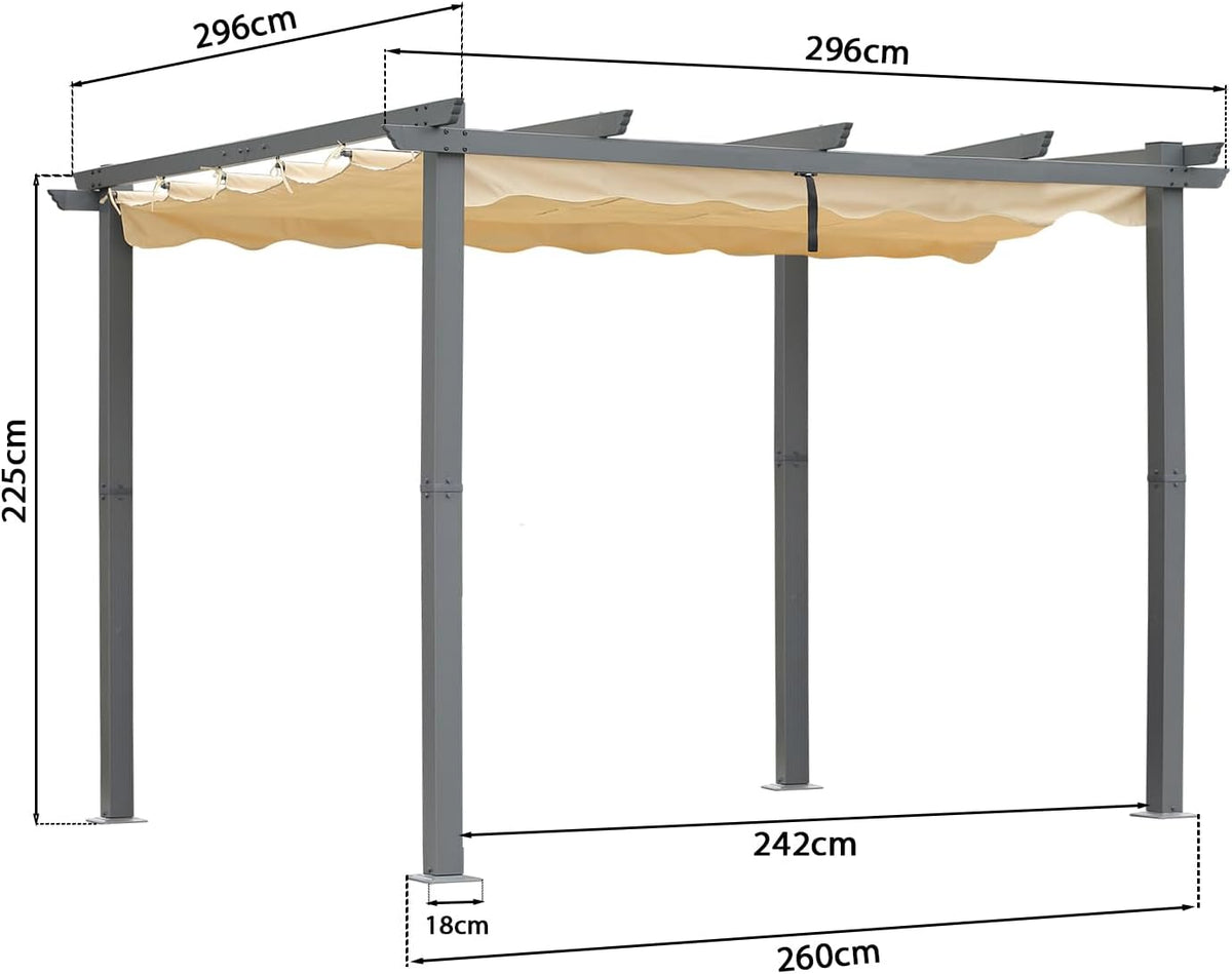 Angel Living Aluminium Patio Pergola met Intrekbaar Dak - 3x4m - Beige