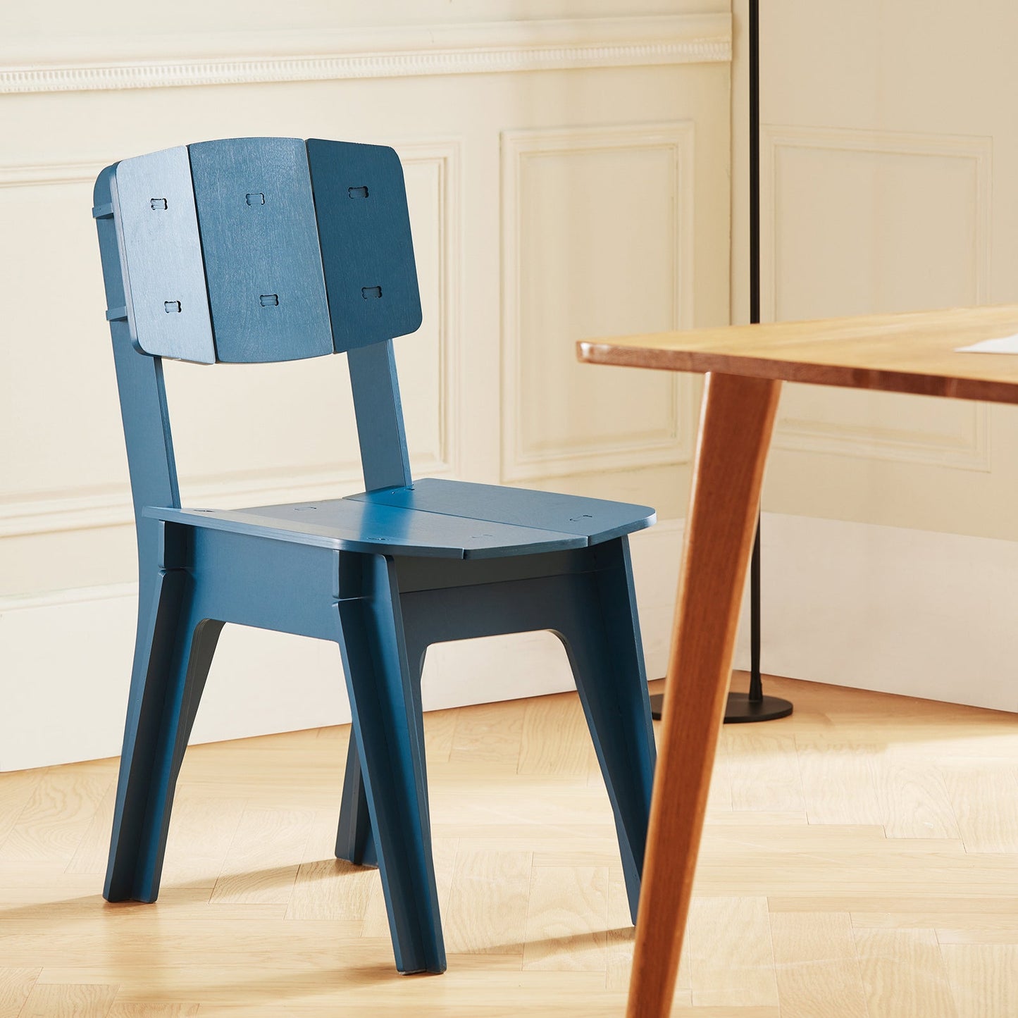 SoBuy HFST01-B Ergonomische Designstoel – Stijlvolle Houten Eetkamer- en Bureaustoel in Blauw