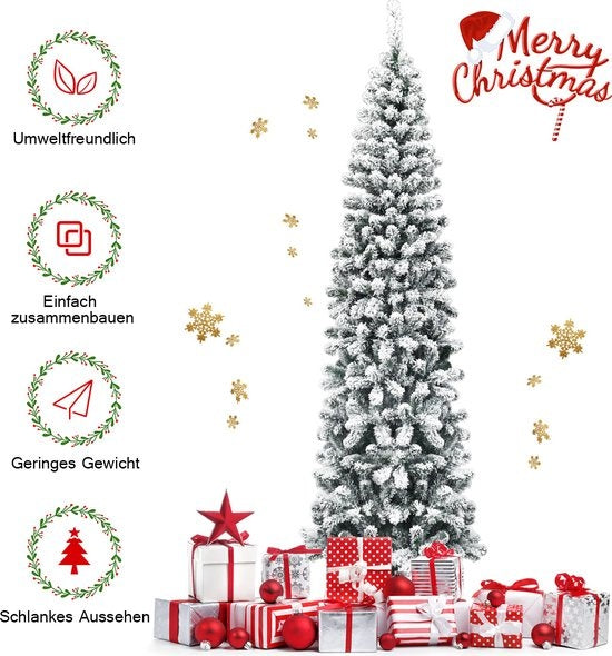 Coast Besneeuwde Slim Kunstkerstboom Wit/Groen – 67 x 229 cm – Pencil Design met 641 Takpunten
