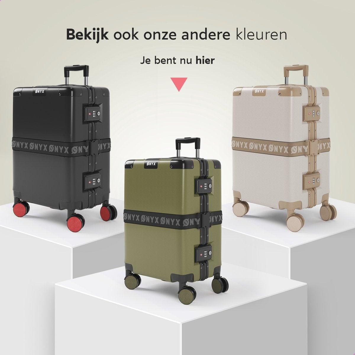 ONYX Handbagage koffer 33L - TSA slot - Spinner wielen - Lichtgewicht Trolley - Aluminium sluiting - Olive groen
