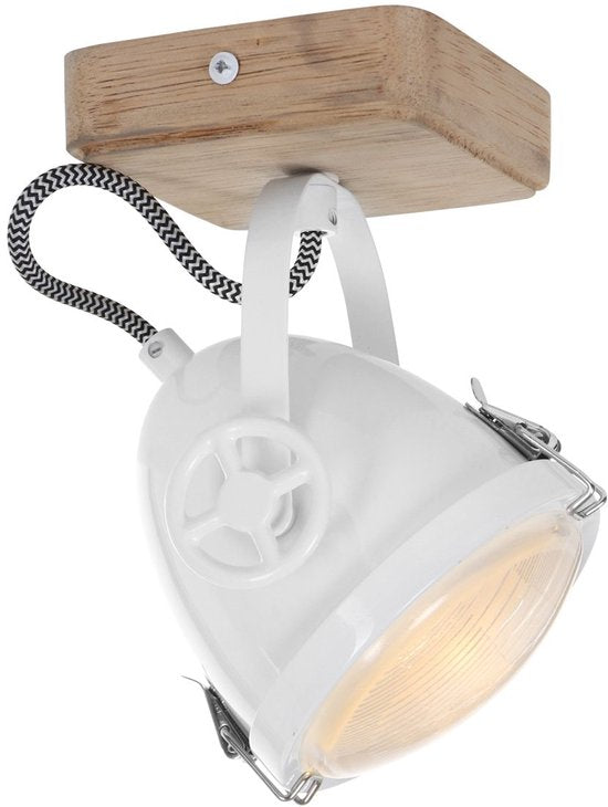 Plafondspot Michelle Wit - Draaibaar & Kantelbaar - Hout en Metaal - Mexlite - 20 cm Hoog, 11 cm Diameter