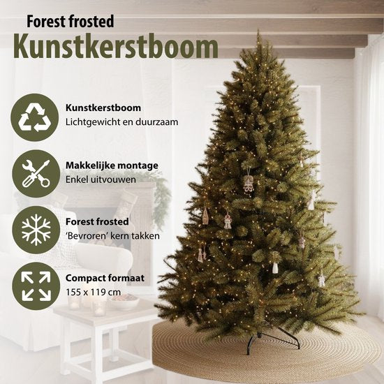 Triumph Tree Forest Frosted Kerstboom H155 cm - Kerstversiering voor Binnen met Frosted Naalden - Kunstboom Rond met Insteekconstructie en Kliksysteem - Ø119 cm - Groen