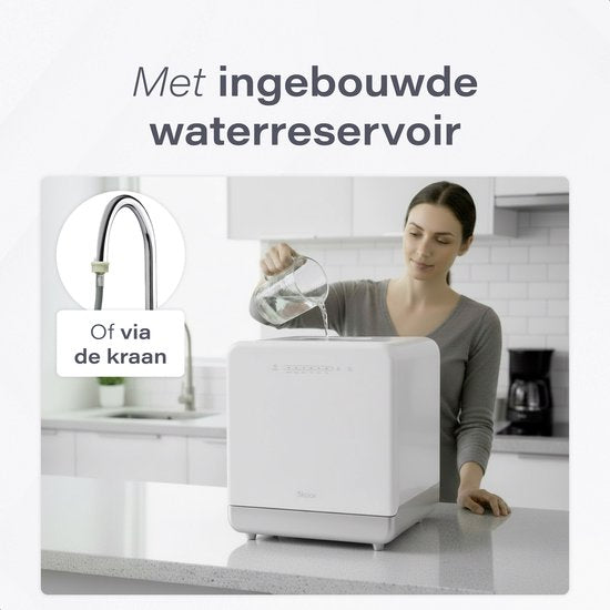 Skoov – Mini Vaatwasser Vrijstaand – 43 x 45 x 46 cm & 900 watt – Voorzien Van 6 Programma's En 5 liter Waterverbruik – Voor Studio's Campers En Kleine Keukens – Wit Kunststof En Metaal