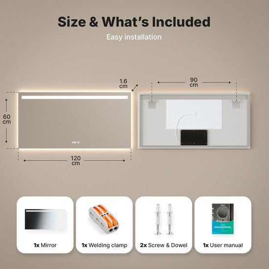 Mirlux Badkamerspiegel met LED Verlichting & Verwarming – Rechthoekige Wandspiegel – Anti Condens Douchespiegel - 120x60CM