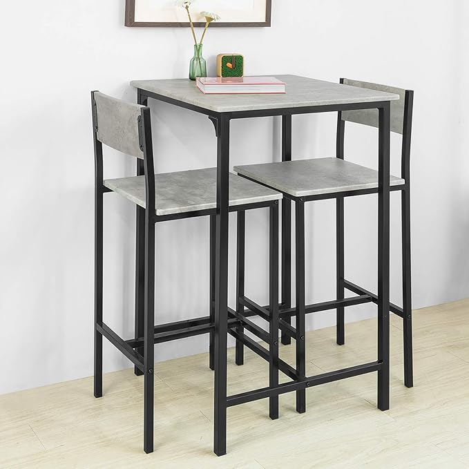 Sobuy bartafel met stoelen - Grijs - 60x60x97 cm