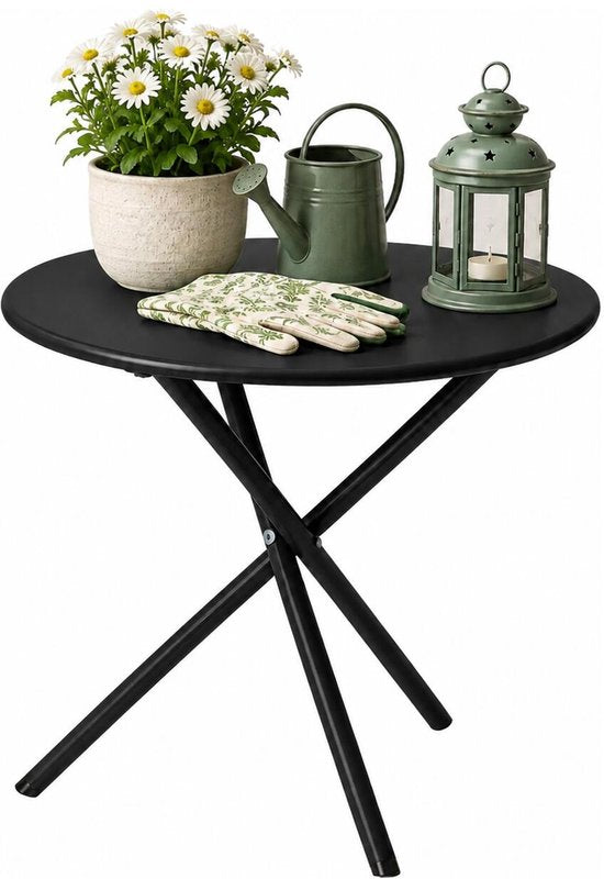Ambiance Tuin bijzettafeltje - zwart - metaal - Dia 48 cm - Hoogte 48 cm - rond - koffietafel