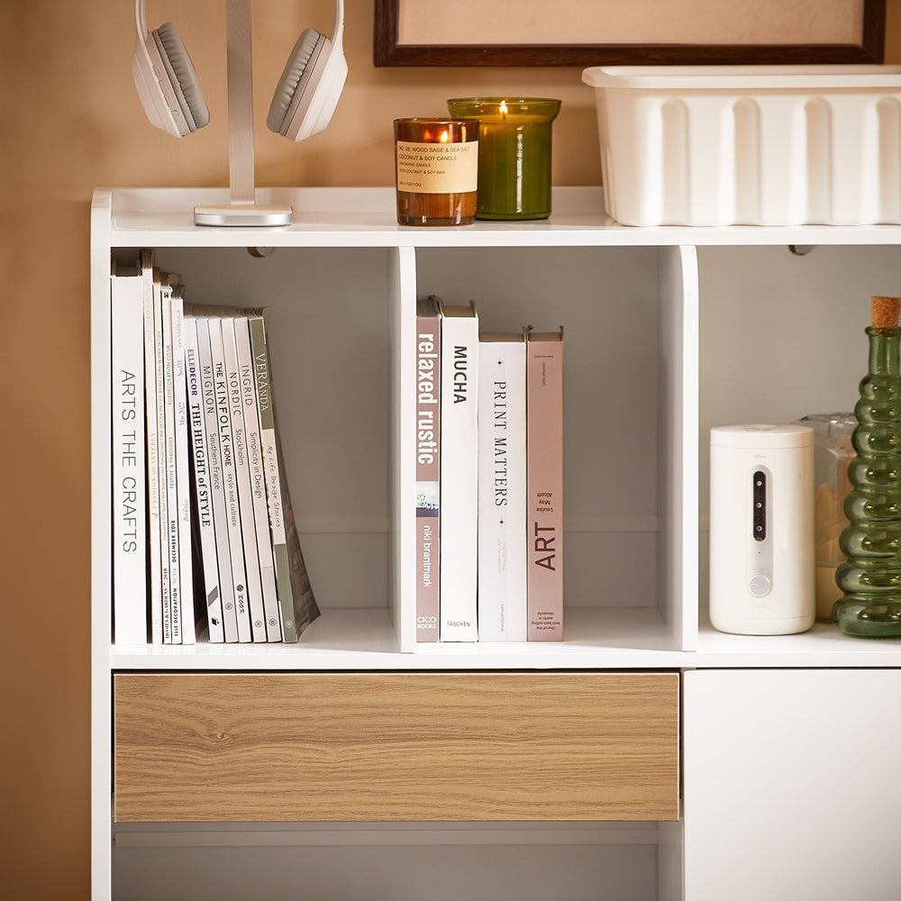 SoBuy STR11-WN compacte witte boekenkast met lade en opbergruimte, 72 x 30 x 110 cm