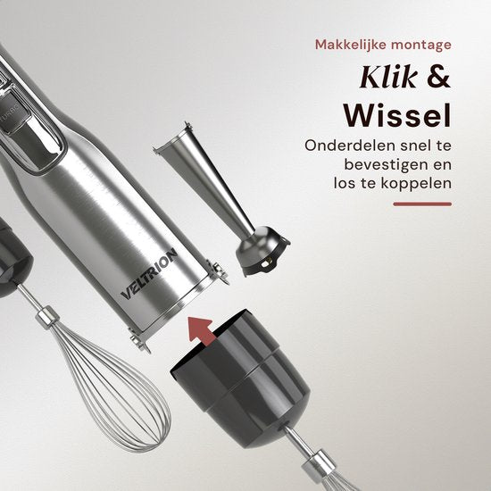 Staafmixer PRO 6-in-1 Set - 1100W - Titanium Messen - Gratis Spatel - Turbofunctie - Incl. Hakmolen, Garde, Melkopschuimer & Maatbeker - PFAS-vrij